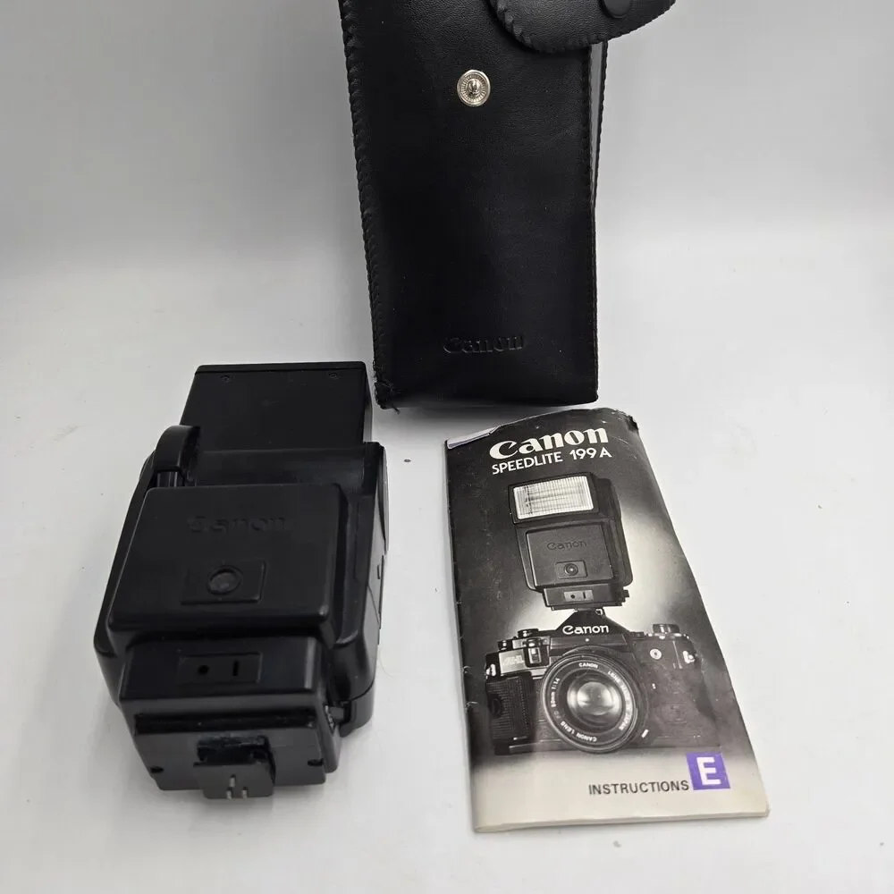 Vintage Canon Speedlite 199A Shoe Mount Camera Flash Carrying Case Manual WORKS